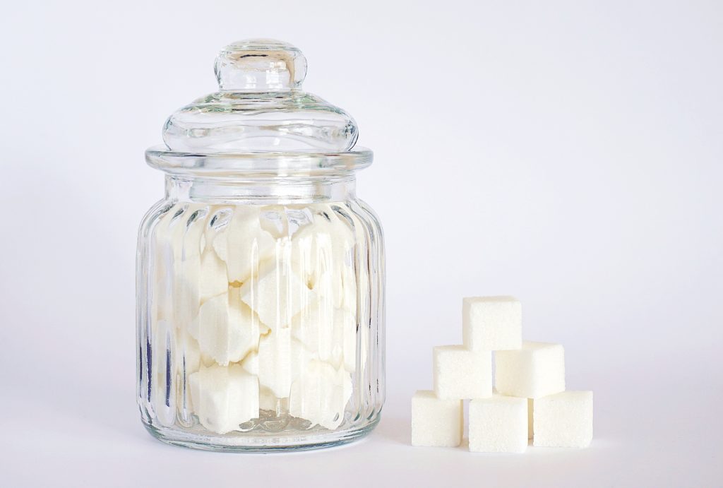 A jar of sugar cubes