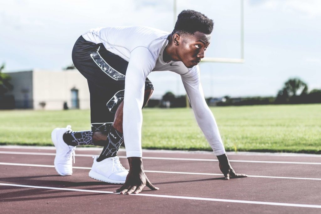 A runner at a starting block